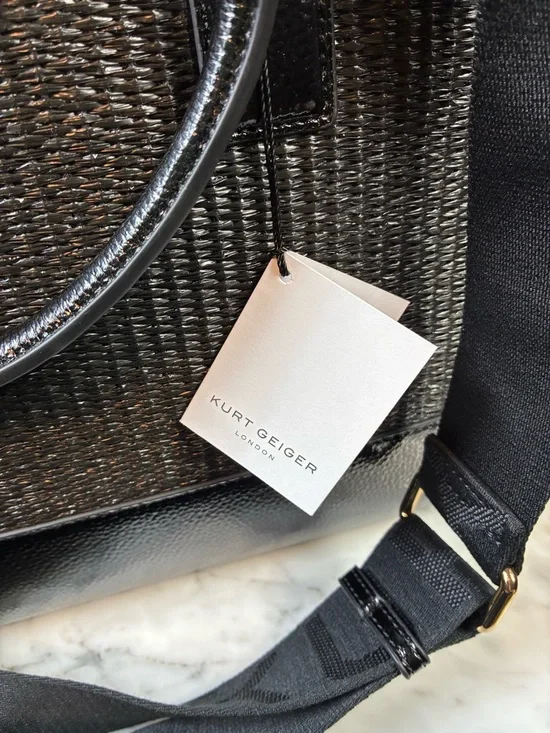 Kurt Geiger Black Metallic Leather & Raffia Chiswick Tote - NWT - Picture 11 of 11